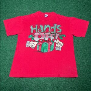 Vintage 90s Hands Off Presents T-shirt, Christmas Gift, Funny Novelty (Large)